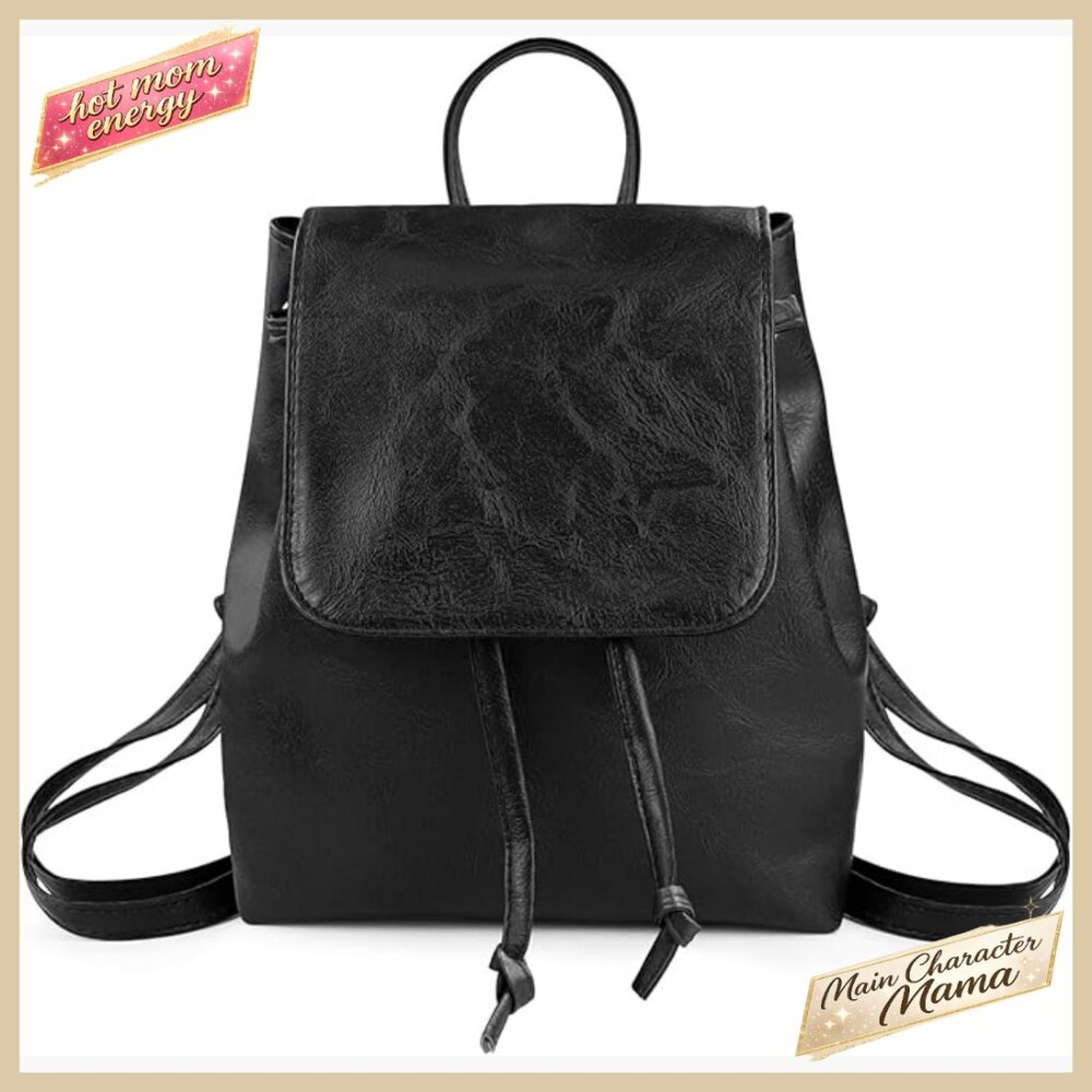 Faux Leather Mini Backpack Vintage Minimalist Chic Adjustable Straps Drawstring